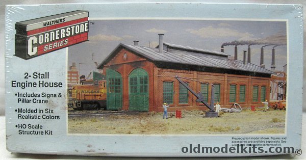Walthers 1/87 2 Stall Engine House (Two Stall) with Signs and Pillar Crane, 933-3007 plastic model kit